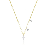 Dainty Cross and Bezel Diamond Necklace in yellow gold