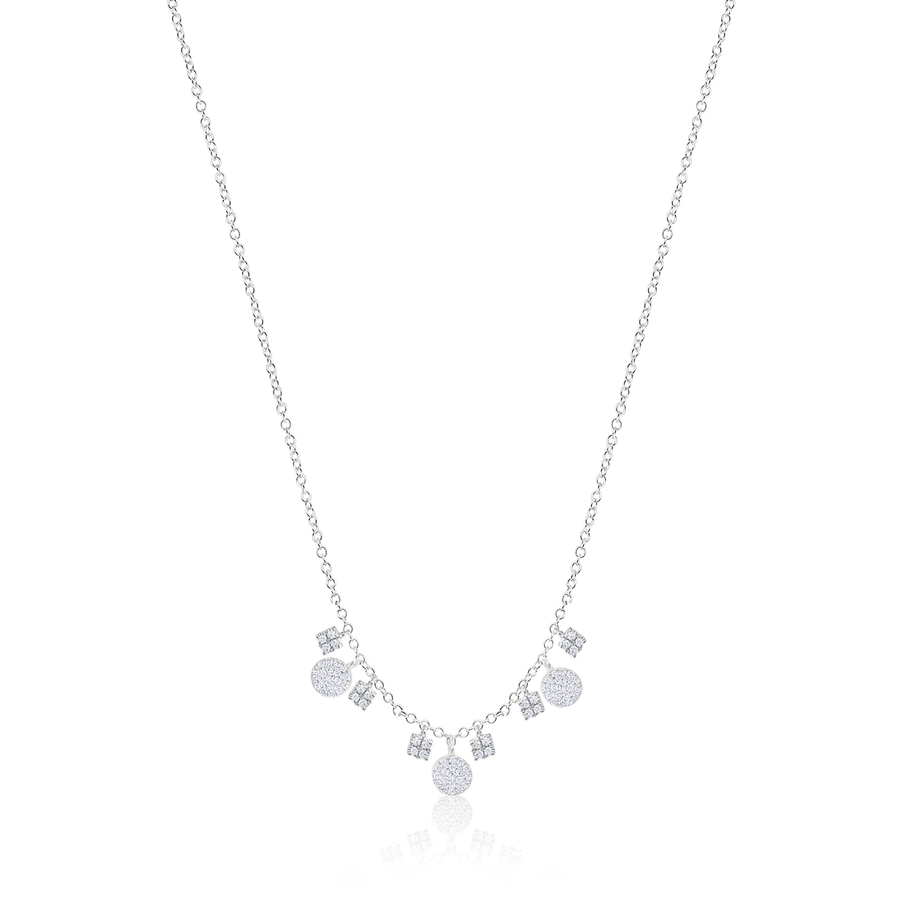 14kt White Gold Disc Layering Diamond Necklace