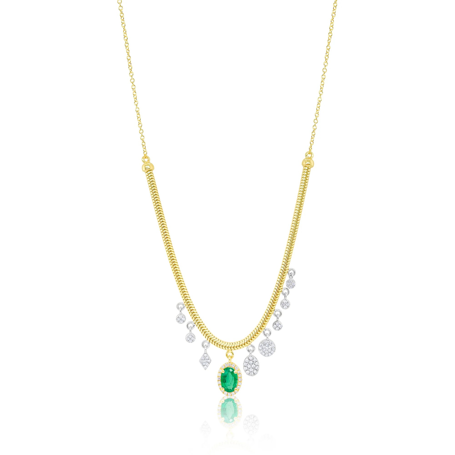 14k Yellow Gold Emerald Diamond Charm Necklace