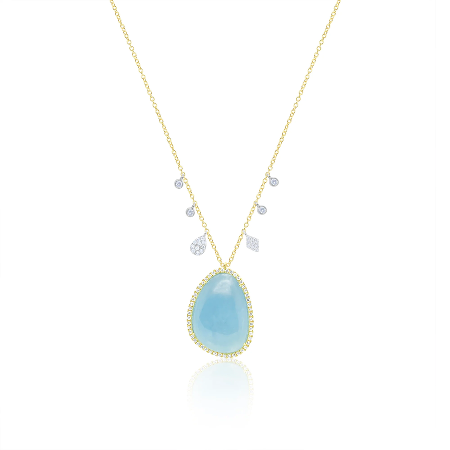14kt Yellow Gold Milky Aqua and Diamond Pendant Necklace