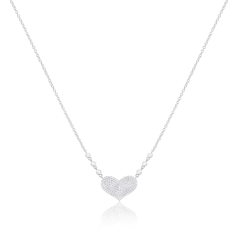 White Gold Diamond Heart and Bezel Necklace