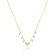 Meira T 14k Yellow Gold Diamond Heart Charm and Diamond Teardrop Necklace