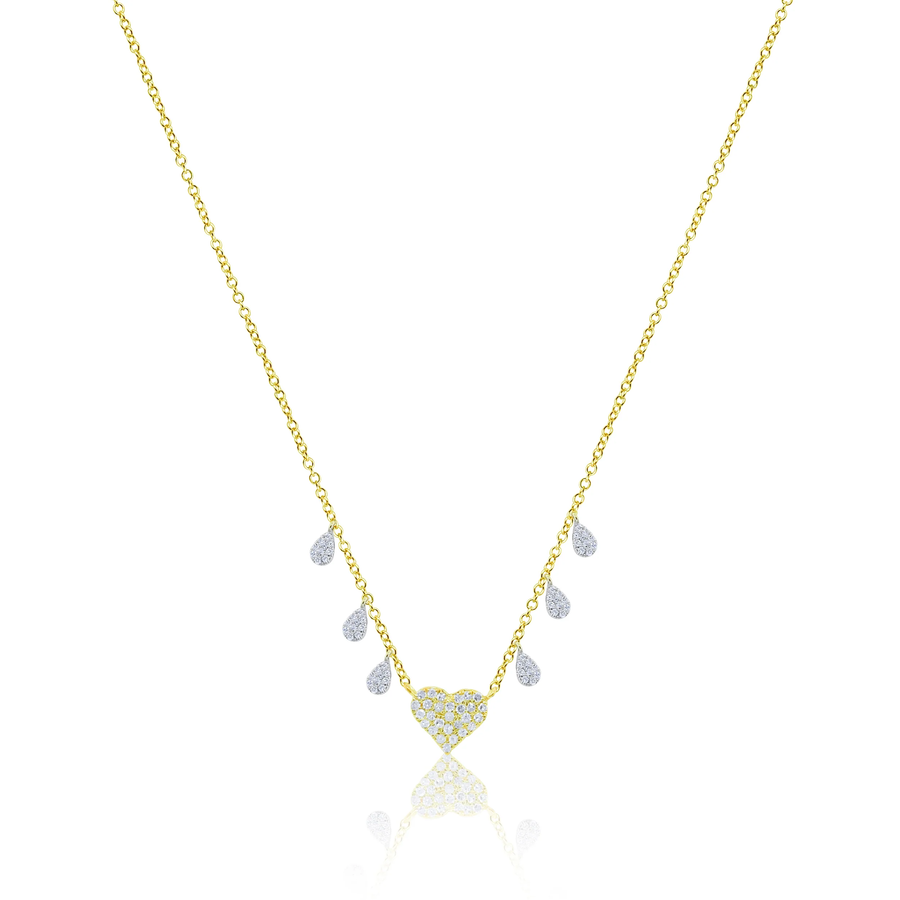 Meira T 14k Yellow Gold Diamond Heart Charm and Diamond Teardrop Necklace