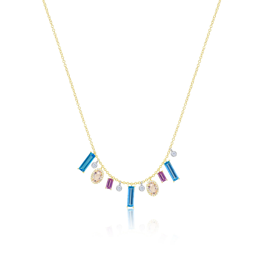 14kt Yellow Gold Diamond and Multicolor Gemstone Necklace