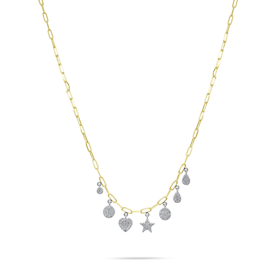 Baby Paperclip Diamond Charm Necklace Heart Star Disc