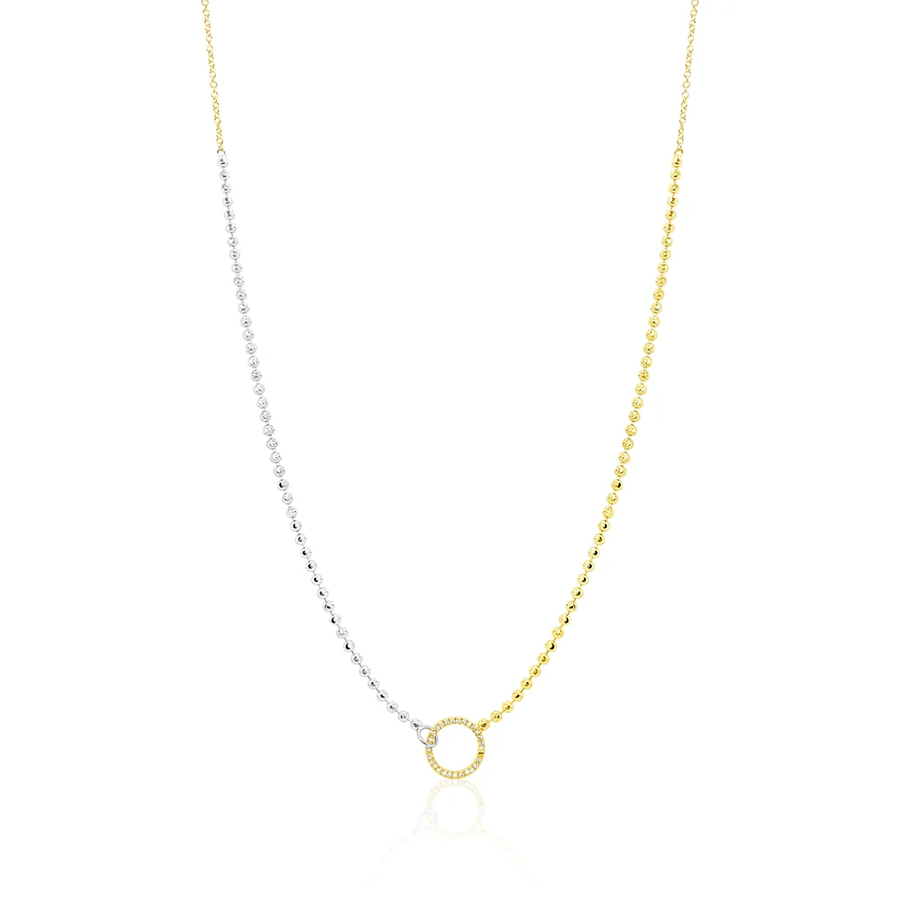 14kt Yellow and White Gold Beaded Necklace with Diamond Enhancer
