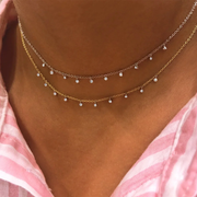 Meira T 14k Rose Gold Necklace with 10 Diamond Bezels layered on model