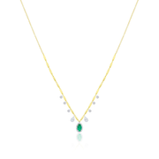 Model wearing the 14kt Yellow Gold Diamond and Emerald Charm Necklace