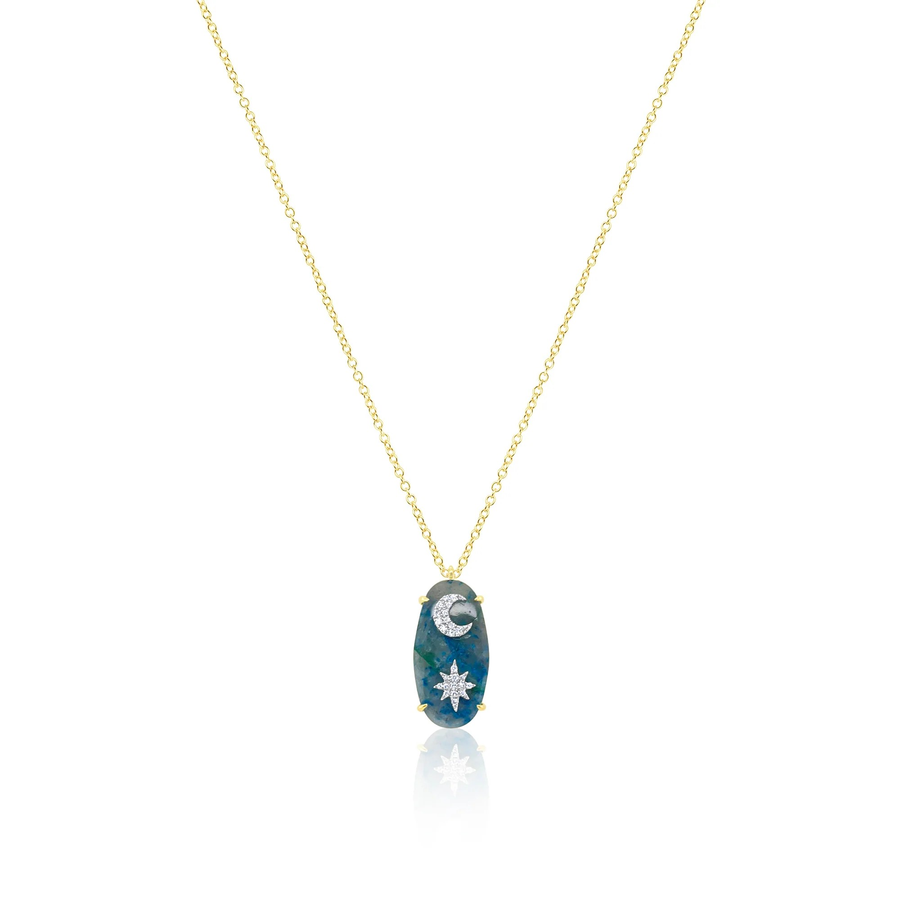 14kt Yellow Gold Azurite and Diamond Pendant Necklace