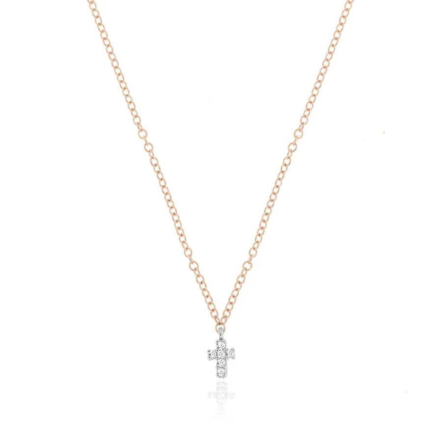 Simple Dainty Cross Necklace in 14K rose gold