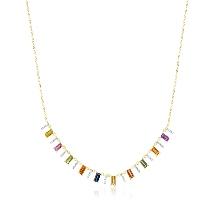 Yellow Gold Multi Sapphire and Diamond Necklace