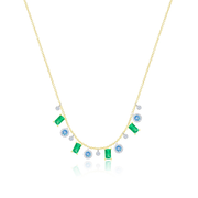 14kt Yellow Gold Blue Topaz and Emerald Gemstone Necklace