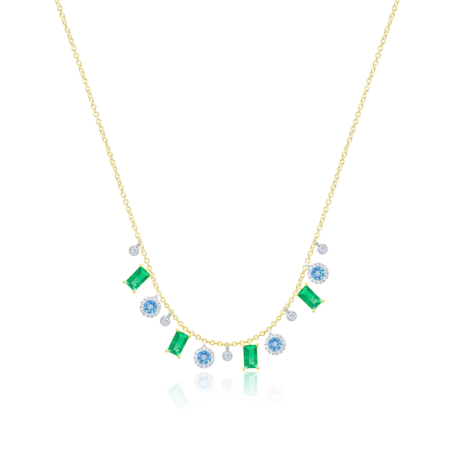 14kt Yellow Gold Blue Topaz and Emerald Gemstone Necklace