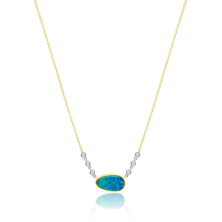 14kt Yellow Gold Diamond Opal Necklace