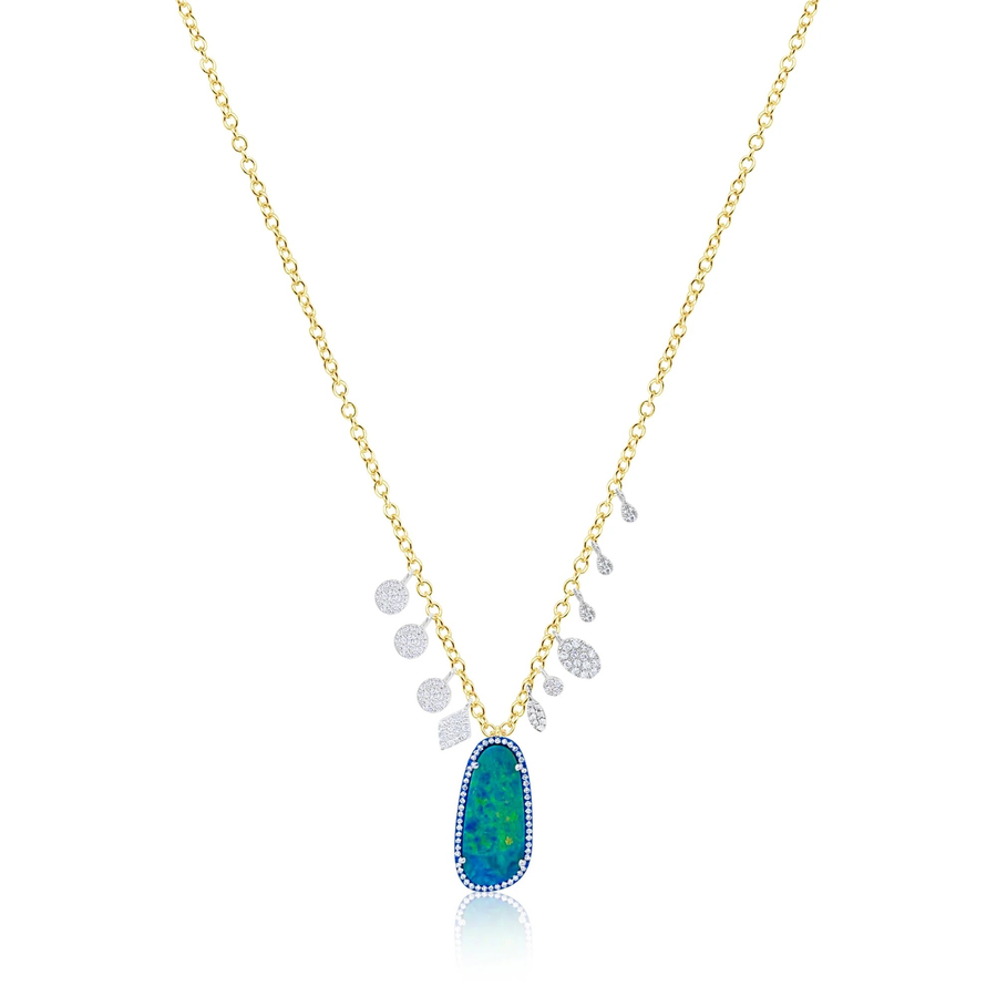 14k Yellow Gold Blue Rhodium Opal Necklace