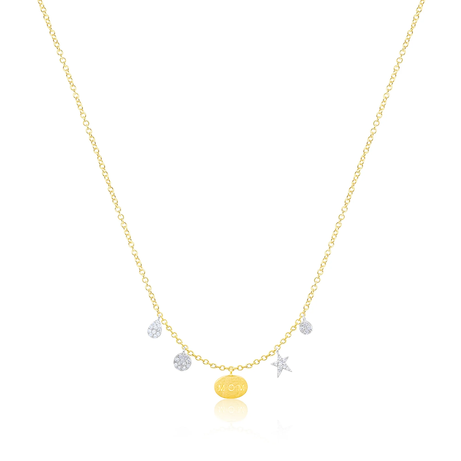 14kt Yellow Gold Diamond and Brushed Yellow Mom Pendant Necklace