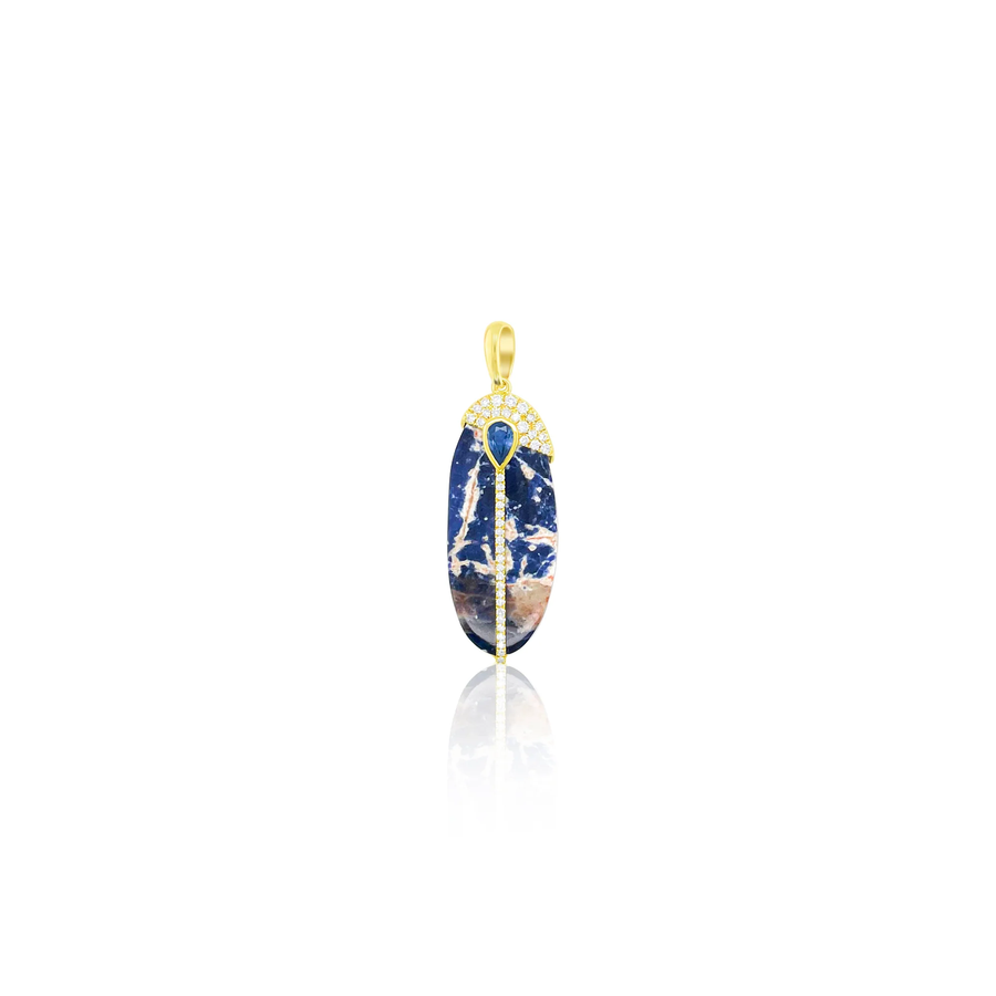 14kt Yellow Gold Sodalite and Blue Sapphire and Diamond Pendant