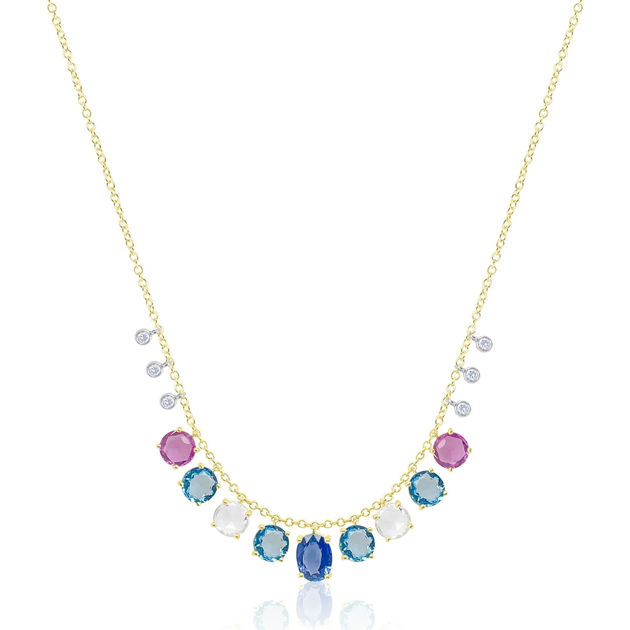 14kt Yellow Gold Multi Drilled Sapphire Gemstone Necklace with Diamonds