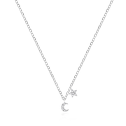 White Gold Mini Moon and Star Necklace