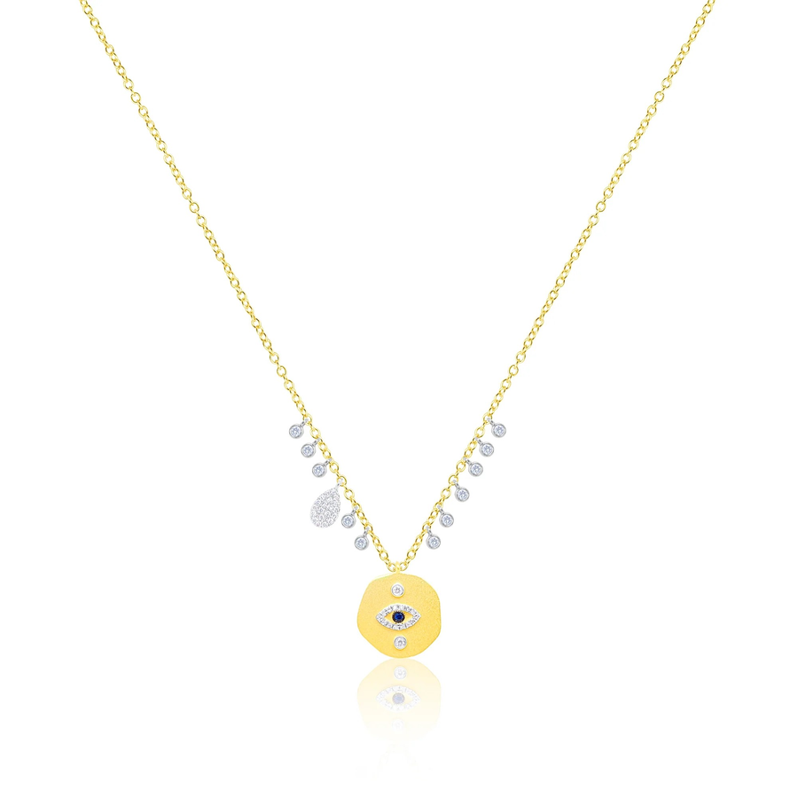 14kt Yellow Gold Diamond and Sapphire Evil Eye Coin Necklace