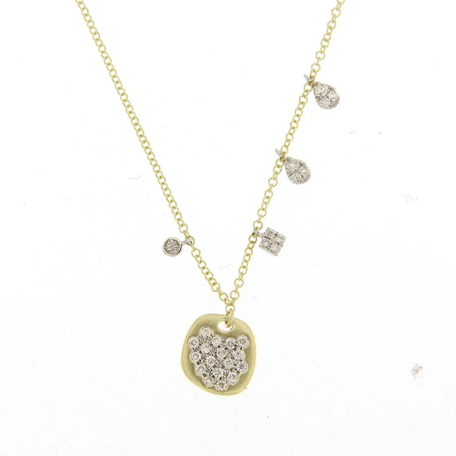Brushed Gold Diamond Cluster Necklace