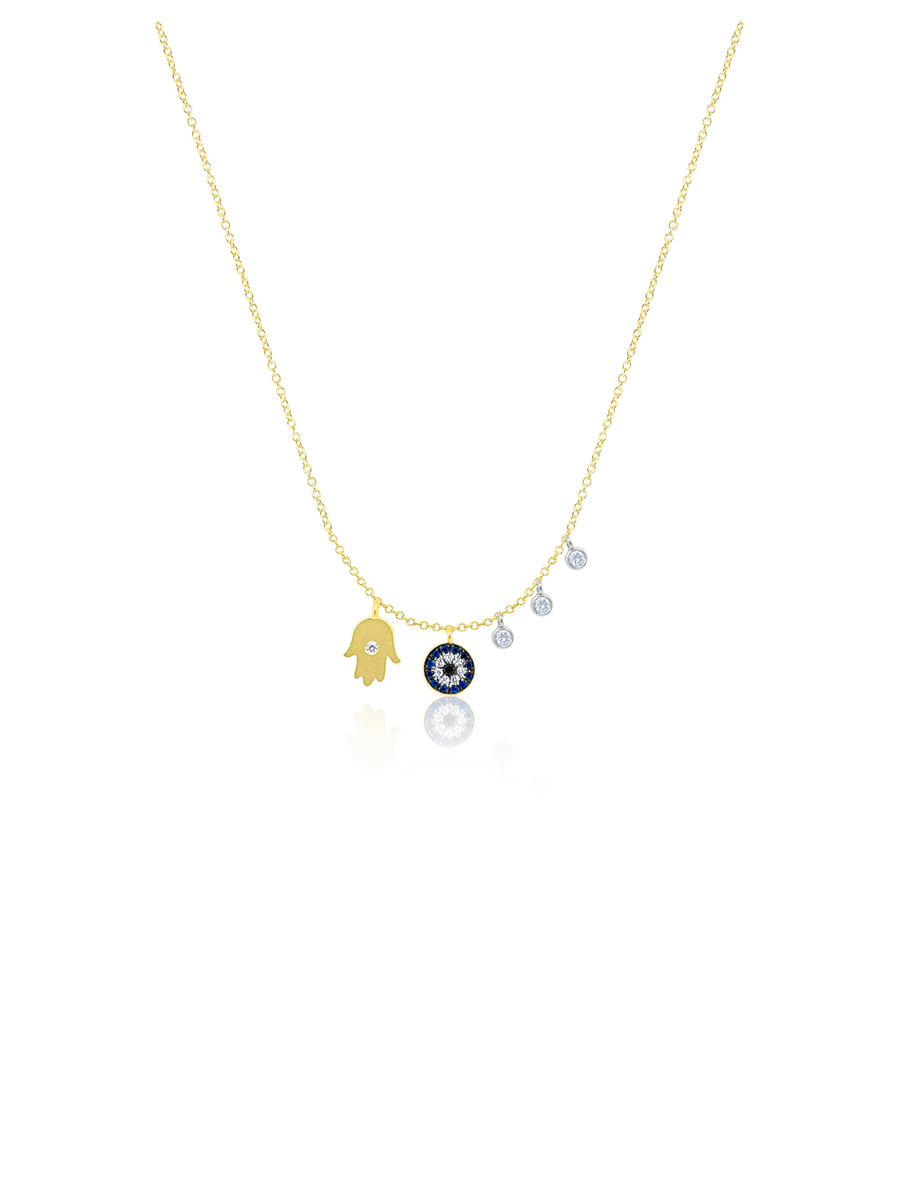 14kt Yellow Gold Hamsa Evil Eye Necklace