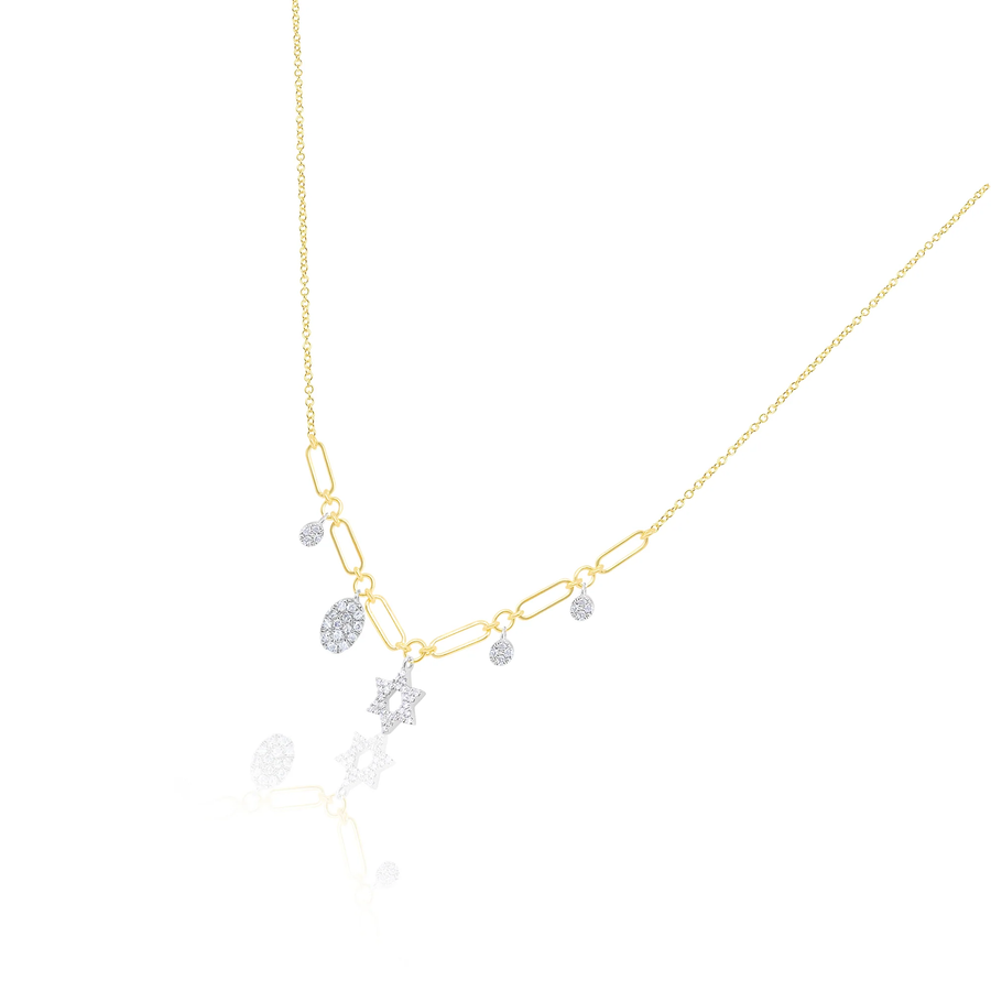 14kt Yellow Gold Pave Diamond Star of David Necklace angled view