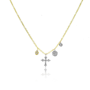Diamond Cross and Charm Necklace yellow gold