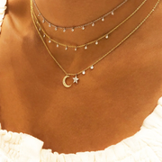 Meira T 14k White Gold Necklace with 10 Diamond Bezels layered on model
