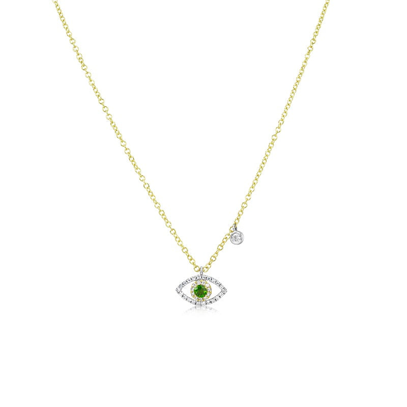 Green Chrome and Diamond Evil Eye Necklace