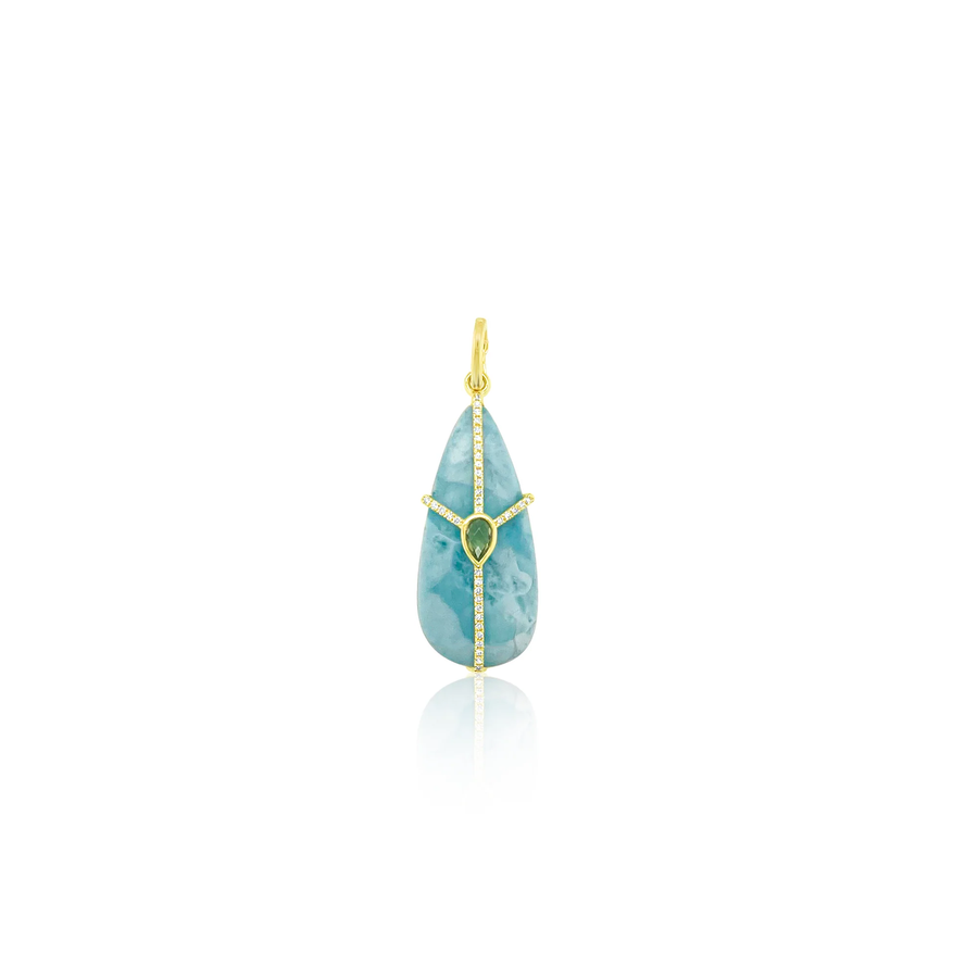 14kt Yellow Gold Larimar with Peridot and Diamond Charm