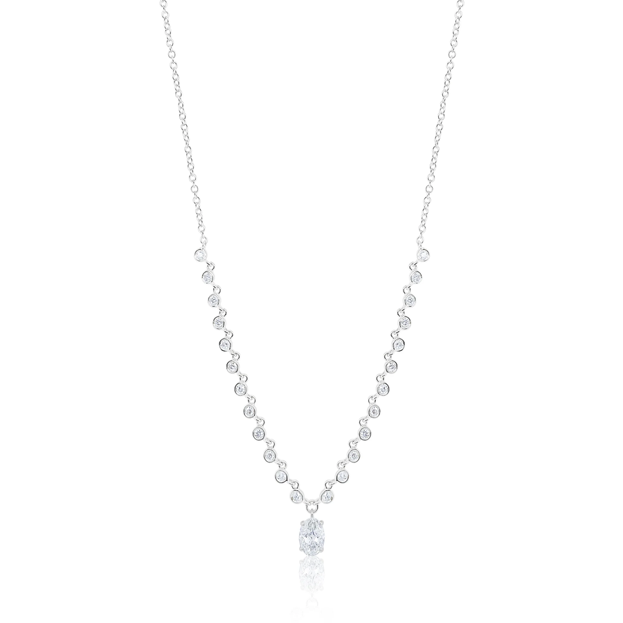 14kt White Gold Diamond by the Yard Necklace With Diamond Solitaire