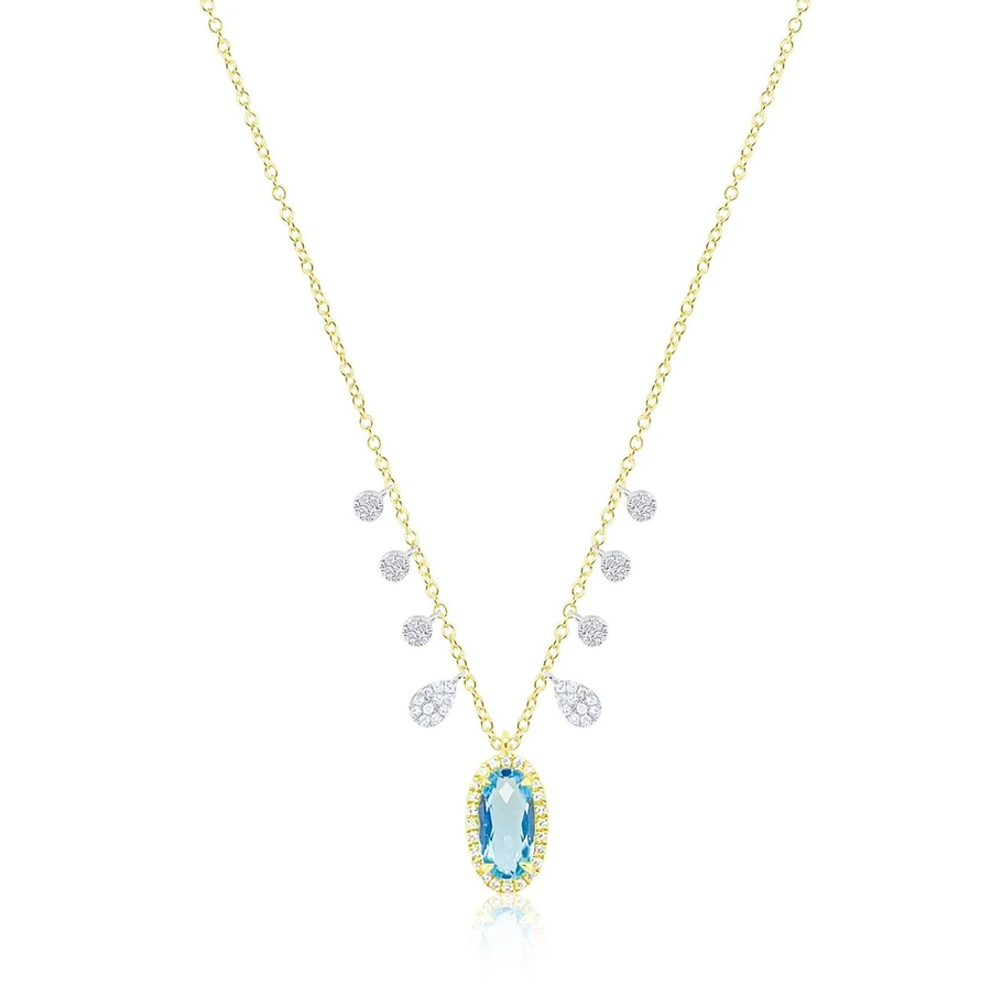 14kt Yellow Gold Blue Topaz Charm and Diamond Necklace