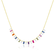 Yellow Gold Diamond and Multicolor Sapphire Rainbow Fringe Necklace