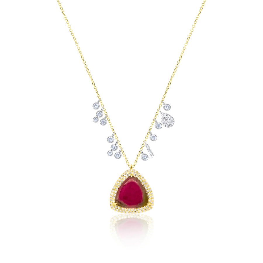 14kt Yellow Gold Watermelon Onyx Diamond Necklace