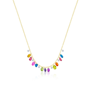 Multi Color Gemstone and Diamond Rainbow Briolette Necklace