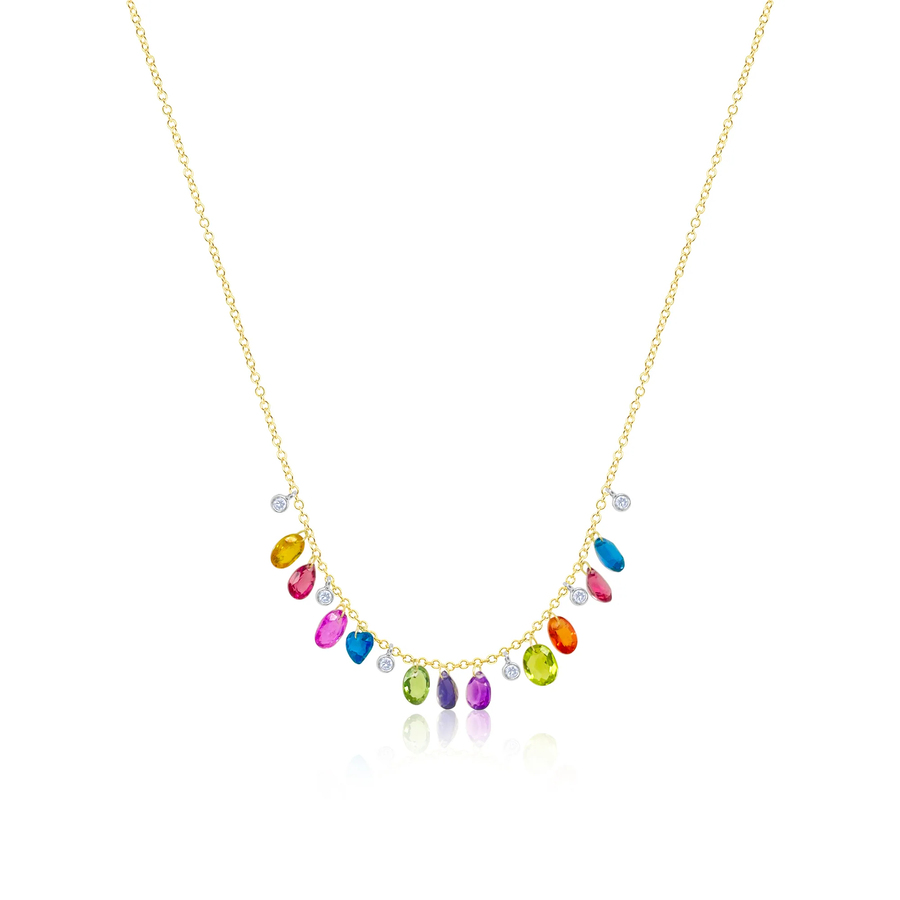 Multi Color Gemstone and Diamond Rainbow Briolette Necklace