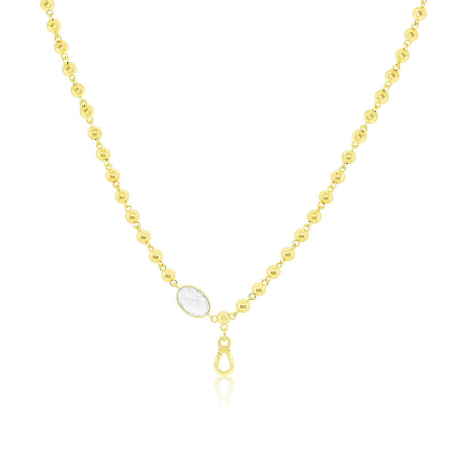 14kt Yellow Gold White Topaz and Ball Chain Link Necklace