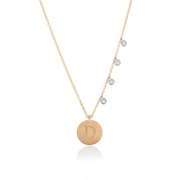 Engraved Initial Disc Necklace with Diamond Bezels yellow