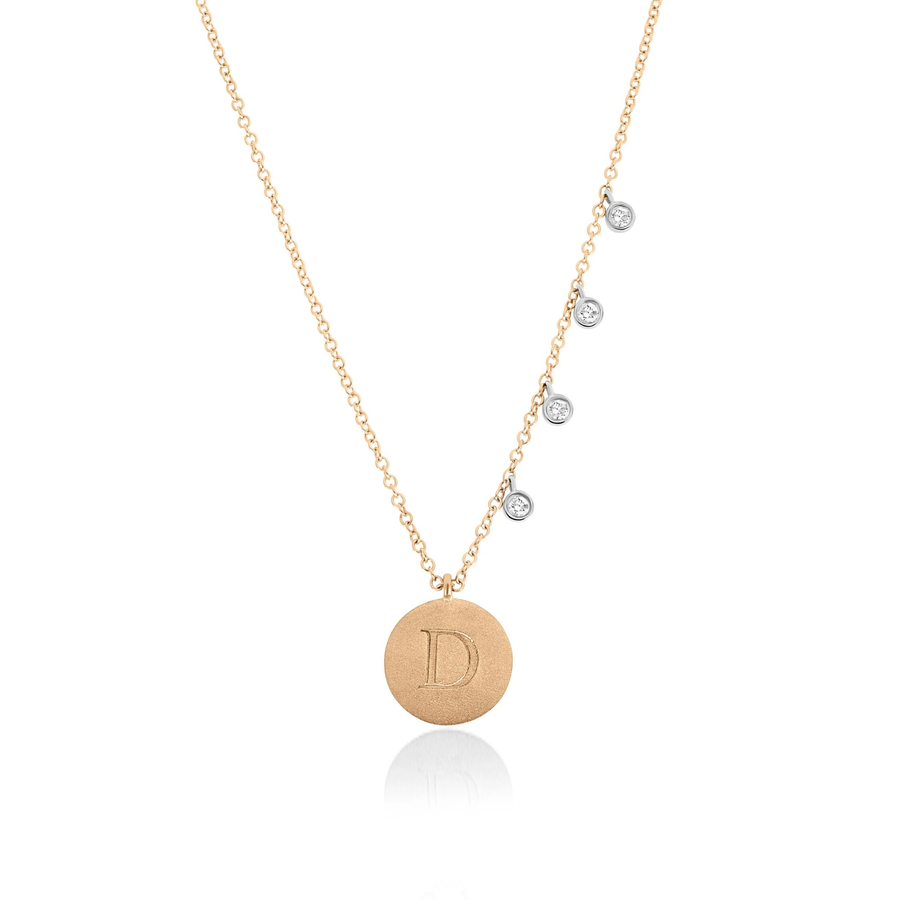 Engraved Initial Disc Necklace with Diamond Bezels yellow
