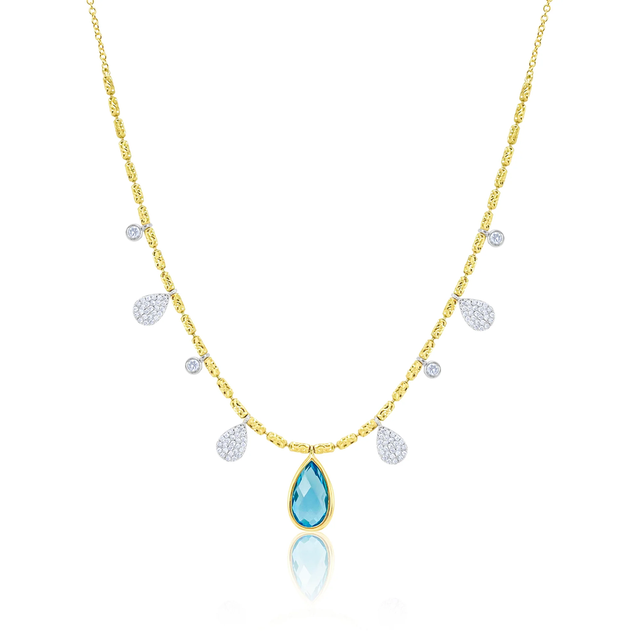 14k Yellow Gold Blue Topaz Diamond Charm Necklace
