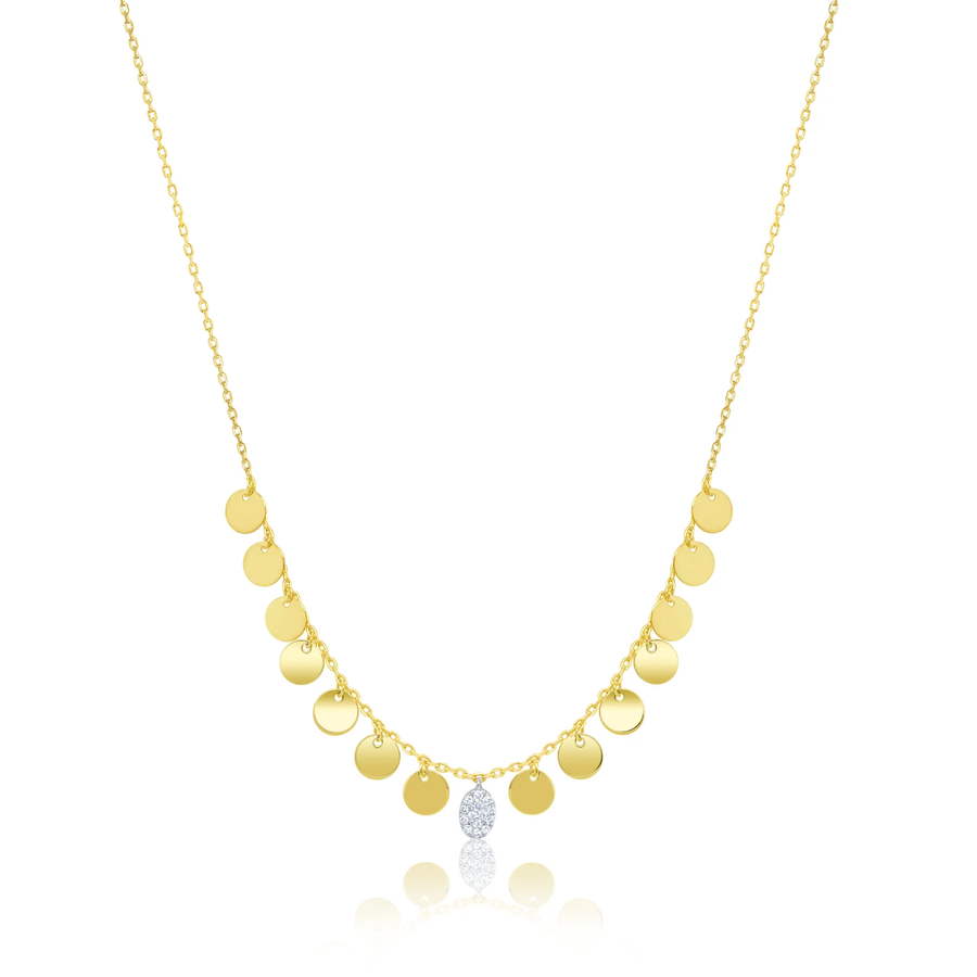Two Tone Gold Disk and Diamond Charm Necklace