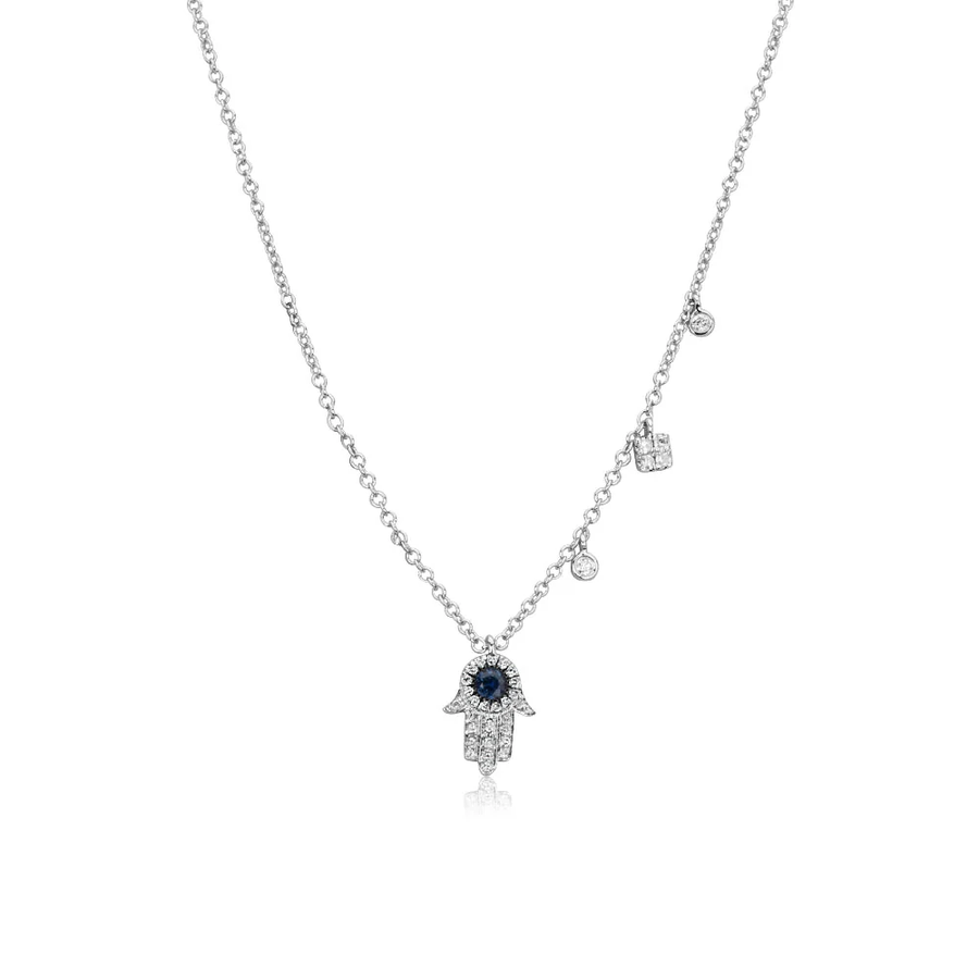 Meira T 14kt White Gold Blue Sapphire and Diamond Hamsa Necklace