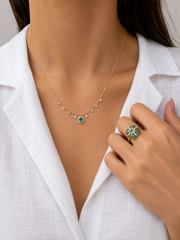 14kt Yellow Gold Diamond and Emerald Charm Necklace