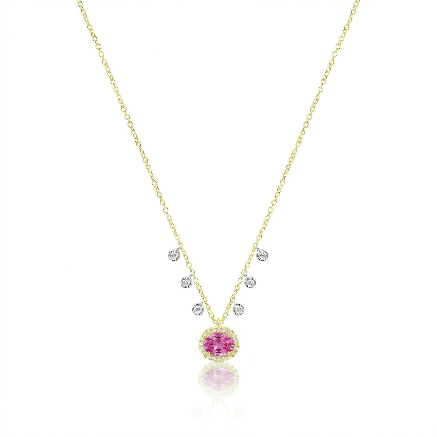 14kt Yellow Gold Diamond and Pink Sapphire Pendant Necklace