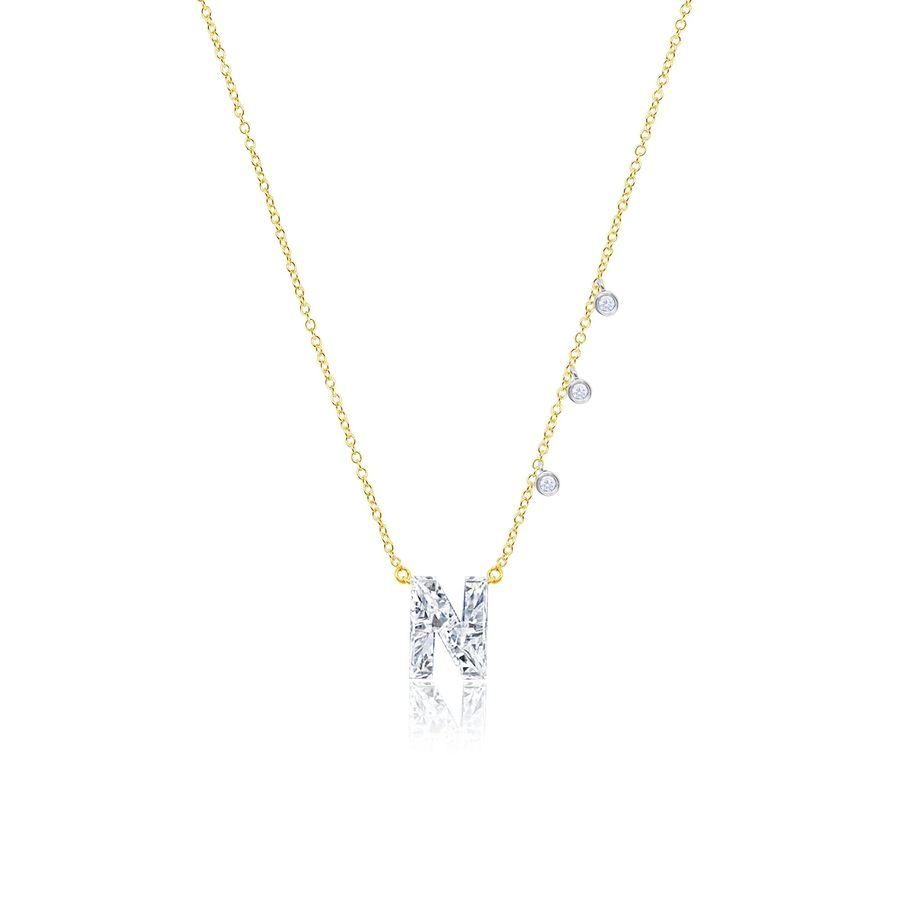 Diamond Drilled Set Initial Necklace Lab Grown