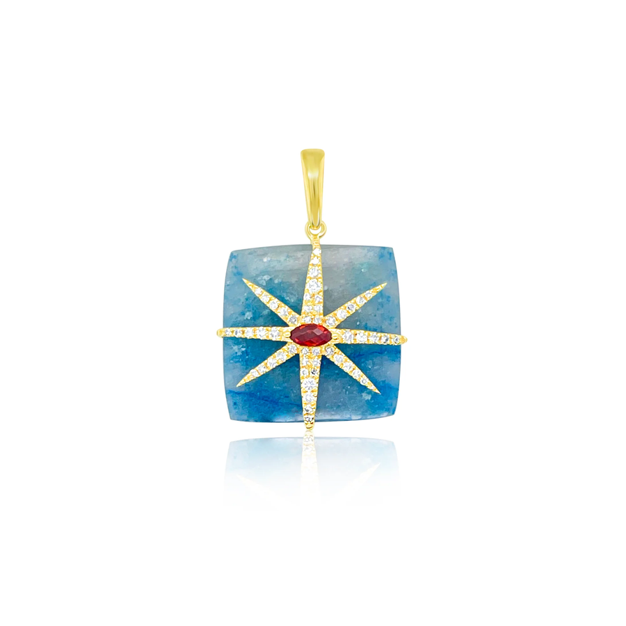14kt Yellow Gold Paraiba and Garnet Diamond Celestial Charm