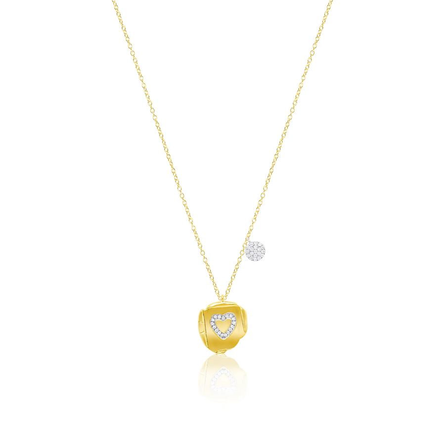 Meira T 14k Yellow Gold Nugget Silver Diamond Heart Necklace