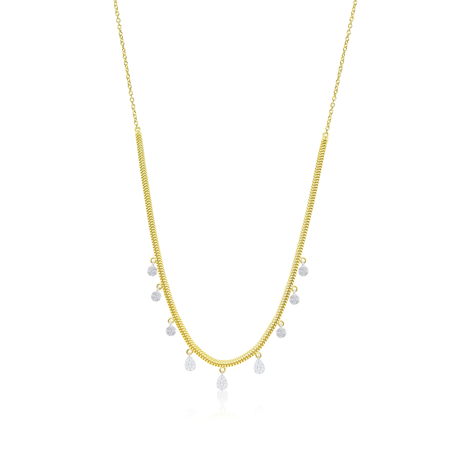 Yellow Gold Snake Chain Diamond Fringe Necklace