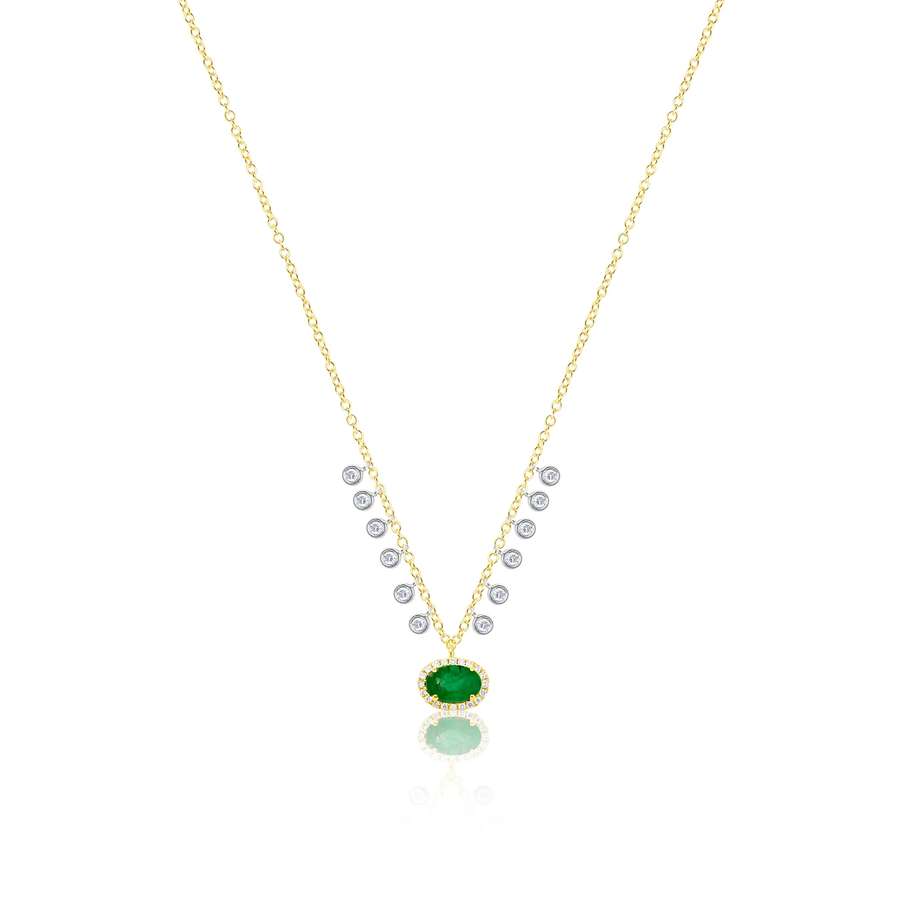 14 Kt Yellow Gold Emerald Diamond Necklace